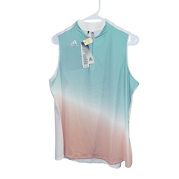 Adidas Women's Aeroready Gradient Sleeveless Acid Mint Polo - Picture 4 of 5